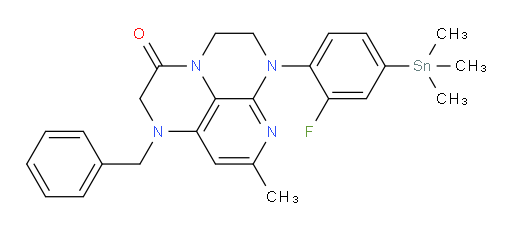 1-benzyl-6-(2-fluoro-4-(trimethylstannyl)phenyl)-8-methyl-1,2,5,6-tetrahydro-1,3a,6,7-tetraazaphenalen-3(4H)-one