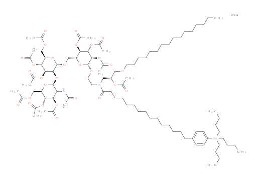 (2R,3R,4S,5R,6R)-2-((((2S,3S,4S,5R,6R)-3-(((2S,3R,4R,5S,6R)-3-acetamido-4,5-diacetoxy-6-(acetoxymethyl)tetrahydro-2H-pyran-2-yl)oxy)-4,5-diacetoxy-6-(acetoxymethyl)tetrahydro-2H-pyran-2-yl)oxy)methyl)-6-(2-(N-((S)-2-acetoxy-3-(hexadecyloxy)propyl)-15-(4-(tributylstannyl)phenyl)pentadecanamido)ethoxy)tetrahydro-2H-pyran-3,4,5-triyl triacetate