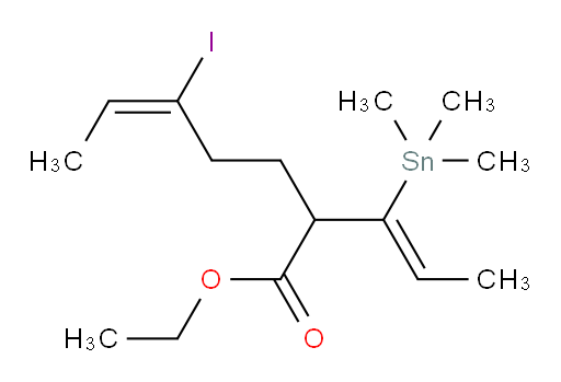 (E)-乙基 5-碘-2-((Z)-1-(三甲基锡基)丙烯-1-基)庚-5-烯酸酯