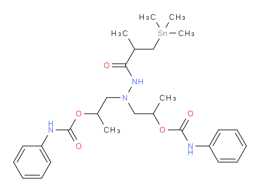 (2-(2-methyl-3-(trimethylstannyl)propanoyl)hydrazine-1,1-diyl)bis(propane-2,1-diyl) bis(phenylcarbamate)