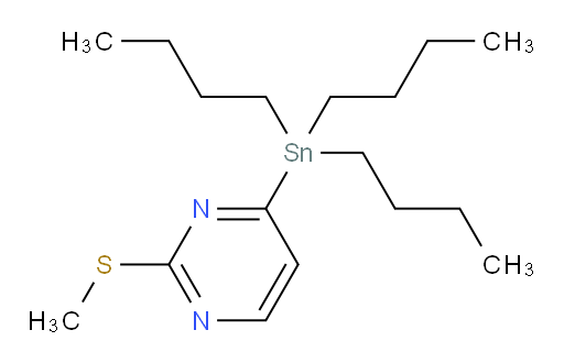 2-Methylthiol-4-tributyltinpyMidine;4-TRIBUTYLSTANNYL-2-THIOMETHYLPYRIMIDINE;2-(METHYLTHIO)-4-(TRIBUTYLSTANNYL)PYRIMIDINE;4-(tributylstannyl)-2-(Methylthio)pyriMidine;Pyrimidine, 2-(methylthio)-4-(tributylstannyl)-;2-Methylthio-4-(tri-n-butylstannyl)pyriMidine, 96%