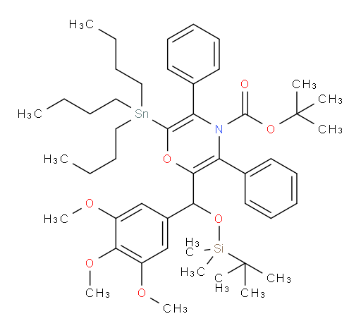 tert-butyl 2-(((tert-butyldimethylsilyl)oxy)(3,4,5-trimethoxyphenyl)methyl)-3,5-diphenyl-6-(tributylstannyl)-4H-1,4-oxazine-4-carboxylate