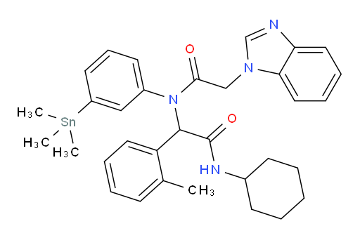 2-(2-(1H-benzo[d]imidazol-1-yl)-N-(3-(trimethylstannyl)phenyl)acetamido)-N-cyclohexyl-2-(o-tolyl)acetamide