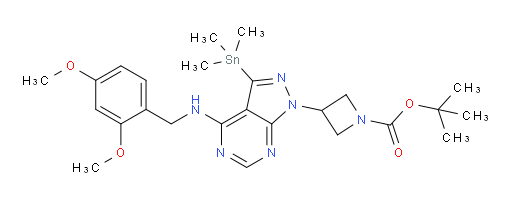 tert-butyl 3-(4-((2,4-dimethoxybenzyl)amino)-3-(trimethylstannyl)-1H-pyrazolo[3,4-d]pyrimidin-1-yl)azetidine-1-carboxylate