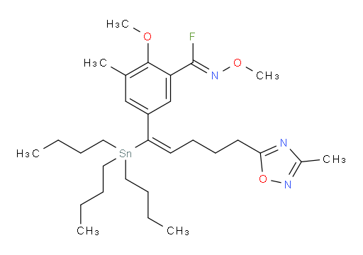 (Z)-N,2-dimethoxy-3-methyl-5-((E)-5-(3-methyl-1,2,4-oxadiazol-5-yl)-1-(tributylstannyl)pent-1-en-1-yl)benzimidoyl fluoride