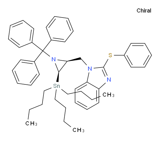 2-(phenylthio)-1-(((2S,3R)-3-(tributylstannyl)-1-tritylaziridin-2-yl)methyl)-1H-benzo[d]imidazole