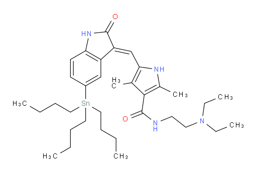 (E)-N-(2-(二乙氨基)乙基)-2,4-二甲基-5-((2-氧代-5-(三丁基锡基)吲哚啉-3-亚基)甲基)-1H-吡咯-3-甲酰胺