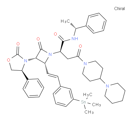 (R)-4-([1,4'-bipiperidin]-1'-yl)-4-oxo-2-((3S,4R)-2-oxo-3-((S)-2-oxo-4-phenyloxazolidin-3-yl)-4-((E)-3-(trimethylstannyl)styryl)azetidin-1-yl)-N-((R)-1-phenylethyl)butanamide