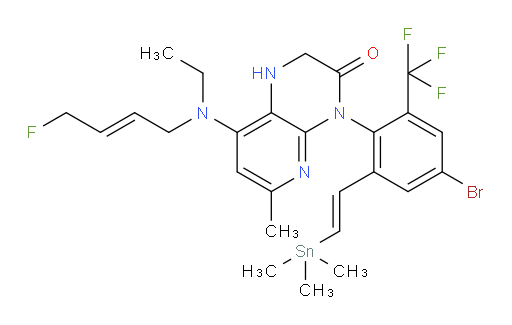 4-(4-bromo-2-(trifluoromethyl)-6-((E)-2-(trimethylstannyl)vinyl)phenyl)-8-(ethyl((E)-4-fluorobut-2-en-1-yl)amino)-6-methyl-1,2-dihydropyrido[2,3-b]pyrazin-3(4H)-one