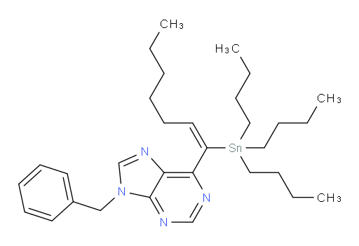 (E)-9-benzyl-6-(1-(tributylstannyl)hept-1-en-1-yl)-9H-purine