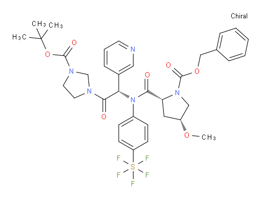 Sulfur, [4-[[(1S)-2-[3-[(1,1-dimethylethoxy)carbonyl]-1-imidazolidinyl]-2-oxo-1-(3-pyridinyl)ethyl][[(2R,4R)-4-methoxy-1-[(phenylmethoxy)carbonyl]-2-pyrrolidinyl]carbonyl]amino]phenyl]pentafluoro-, (OC-6-21)- (ACI)