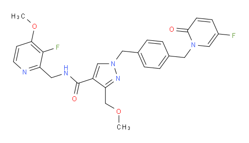 N-[(3-Fluoro-4-methoxy-2-pyridinyl)methyl]-1-[[4-[(5-fluoro-2-oxo-1(2H)-pyridinyl)methyl]phenyl]methyl]-3-(methoxymethyl)-1H-pyrazole-4-carboxamide (ACI)
