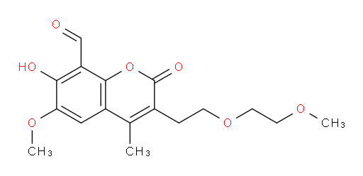 7-Hydroxy-6-methoxy-3-[2-(2-methoxyethoxy)ethyl]-4-methyl-2-oxo-2H-1-benzopyran-8-carboxaldehyde (ACI)