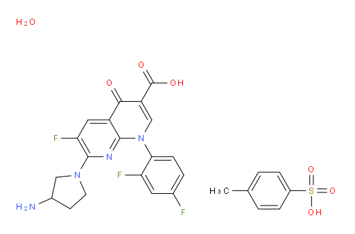1,8-Naphthyridine-3-carboxylic acid, 7-(3-amino-1-pyrrolidinyl)-1-(2,4-difluorophenyl)-6-fluoro-1,4-dihydro-4-oxo-, 4-methylbenzenesulfonate, hydrate (1:1:?) (ACI)