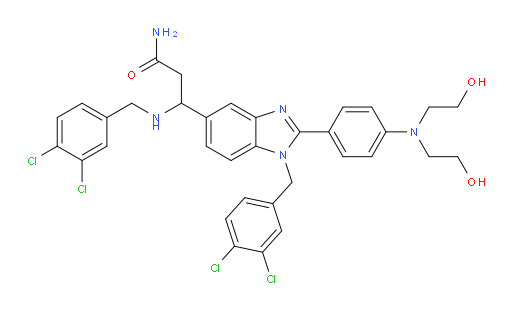 2-[4-[Bis(2-hydroxyethyl)amino]phenyl]-1-[(3,4-dichlorophenyl)methyl]-β-[[(3,4-dichlorophenyl)methyl]amino]-1H-benzimidazole-5-propanamide (ACI)
