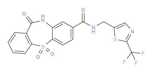Dibenzo[b,f][1,4]thiazepine-8-carboxamide, 10,11-dihydro-11-oxo-N-[[2-(trifluoromethyl)-5-thiazolyl]methyl]-, 5,5-dioxide (ACI)