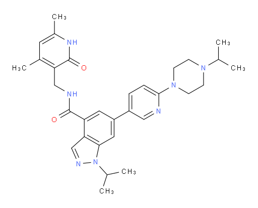 N-[(1,2-Dihydro-4,6-dimethyl-2-oxo-3-pyridinyl)methyl]-1-(1-methylethyl)-6-[6-[4-(1-methylethyl)-1-piperazinyl]-3-pyridinyl]-1H-indazole-4-carboxamide (ACI)