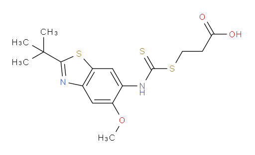 3-[[[[2-(1,1-Dimethylethyl)-5-methoxy-6-benzothiazolyl]amino]thioxomethyl]thio]propanoic acid (ACI)