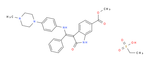 1H-Indole-6-carboxylic acid, 2,3-dihydro-3-[[[4-(4-methyl-1-piperazinyl)phenyl]amino]phenylmethylene]-2-oxo-, methyl ester, compd. with ethanesulfonate (1:1) (ACI)