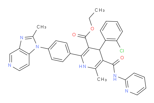 Ethyl 4-(2-chlorophenyl)-1,4-dihydro-6-methyl-2-[4-(2-methyl-1H-imidazo[4,5-c]pyridin-1-yl)phenyl]-5-[(2-pyridinylamino)carbonyl]-3-pyridinecarboxylate (ACI)