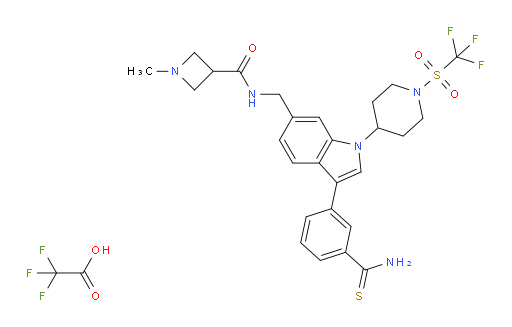 3-Azetidinecarboxamide, N-[[3-[3-(aminothioxomethyl)phenyl]-1-[1-[(trifluoromethyl)sulfonyl]-4-piperidinyl]-1H-indol-6-yl]methyl]-1-methyl-, 2,2,2-trifluoroacetate (1:1) (ACI)