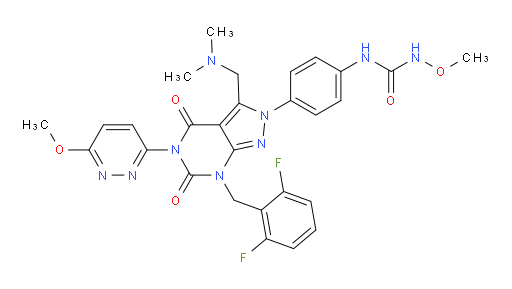 N-[4-[7-[(2,6-Difluorophenyl)methyl]-3-[(dimethylamino)methyl]-4,5,6,7-tetrahydro-5-(6-methoxy-3-pyridazinyl)-4,6-dioxo-2H-pyrazolo[3,4-d]pyrimidin-2-yl]phenyl]-N′-methoxyurea (ACI)