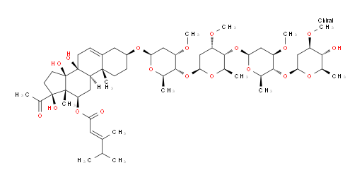 (3β,12β,14β,17α)-3-[(O-2,6-Dideoxy-3-O-methyl-β-D-arabino-hexopyranosyl-(1→4)-O-2,6-dideoxy-3-O-methyl-β-D-arabino-hexopyranosyl-(1→4)-O-2,6-dideoxy-3-O-methyl-β-D-ribo-hexopyranosyl-(1→4)-2,6-dideoxy-3-O-methyl-β-D-ribo-hexopyranosyl)oxy]-12-[[(2E)-3,4-dimethyl-1-oxo-2-penten-1-yl]oxy]-8,14,17-trihydroxypregn-5-en-20-one (ACI)