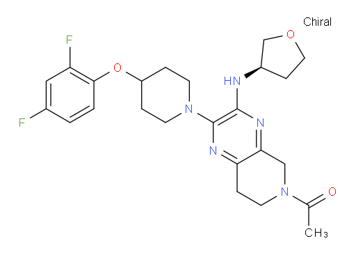 1-[2-[4-(2,4-Difluorophenoxy)-1-piperidinyl]-7,8-dihydro-3-[[(3R)-tetrahydro-3-furanyl]amino]pyrido[3,4-b]pyrazin-6(5H)-yl]ethanone (ACI)