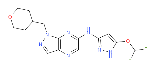 N-[5-(Difluoromethoxy)-1H-pyrazol-3-yl]-1-[(tetrahydro-2H-pyran-4-yl)methyl]-1H-pyrazolo[3,4-b]pyrazin-6-amine (ACI)