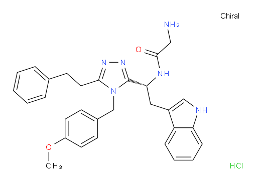 Acetamide, 2-amino-N-[(1R)-2-(1H-indol-3-yl)-1-[4-[(4-methoxyphenyl)methyl]-5-(2-phenylethyl)-4H-1,2,4-triazol-3-yl]ethyl]-, hydrochloride (1:1) (ACI)