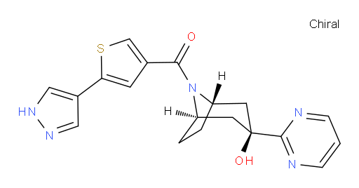 [(3-endo)-3-Hydroxy-3-(2-pyrimidinyl)-8-azabicyclo[3.2.1]oct-8-yl][5-(1H-pyrazol-4-yl)-3-thienyl]methanone (ACI)