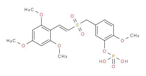 Phenol, 2-methoxy-5-[[[(1E)-2-(2,4,6-trimethoxyphenyl)ethenyl]sulfonyl]methyl]-, 1-(dihydrogen phosphate) (ACI)