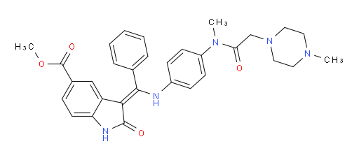 Methyl (3Z)-2,3-dihydro-3-[[[4-[methyl[2-(4-methyl-1-piperazinyl)acetyl]amino]phenyl]amino]phenylmethylene]-2-oxo-1H-indole-5-carboxylate (ACI)