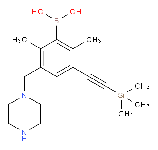 {2,6-dimethyl-3-[(piperazin-1-yl)methyl]-5-[2-(trimethylsilyl)ethynyl]phenyl}boronic acid