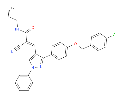 3-(3-{4-[(4-chlorophenyl)methoxy]phenyl}-1-phenyl-1H-pyrazol-4-yl)-2-cyano-N-(prop-2-en-1-yl)prop-2-enamide