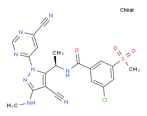 (R)-3-chloro-N-(1-(4-cyano-1-(6-cyanopyrimidin-4-yl)-3-(methylamino)-1H-pyrazol-5-yl)ethyl)-5-(methylsulfonyl)benzamide