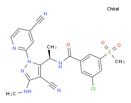 (R)-3-chloro-N-(1-(4-cyano-1-(4-cyanopyridin-2-yl)-3-(methylamino)-1H-pyrazol-5-yl)ethyl)-5-(methylsulfonyl)benzamide