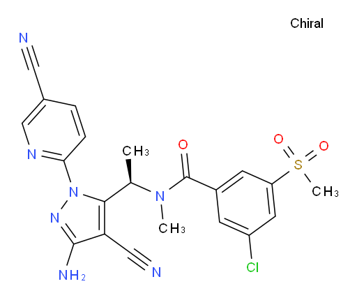 (R)-N-(1-(3-amino-4-cyano-1-(5-cyanopyridin-2-yl)-1H-pyrazol-5-yl)ethyl)-3-chloro-N-methyl-5-(methylsulfonyl)benzamide