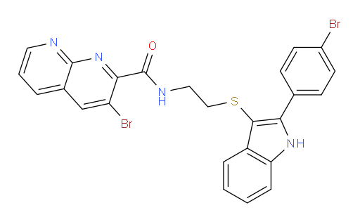 3-bromo-N-(2-((2-(4-bromophenyl)-1H-indol-3-yl)thio)ethyl)-1,8-naphthyridine-2-carboxamide