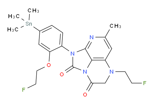 1-(2-(2-fluoroethoxy)-4-(trimethylstannyl)phenyl)-5-(2-fluoroethyl)-7-methyl-4,5-dihydro-1H-1,2a,5,8-tetraazaacenaphthylene-2,3-dione