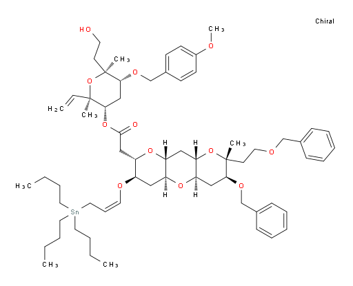 (2R,3S,5R,6S)-6-(2-hydroxyethyl)-5-((4-methoxybenzyl)oxy)-2,6-dimethyl-2-vinyltetrahydro-2H-pyran-3-yl 2-((2S,3R,4aS,5aR,7S,8R,9aS,10aR)-7-(benzyloxy)-8-(2-(benzyloxy)ethyl)-8-methyl-3-(((Z)-3-(tributylstannyl)prop-1-en-1-yl)oxy)decahydro-2H-dipyrano[3,2-b:2',3'-e]pyran-2-yl)acetate