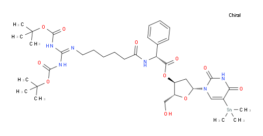 (R)-(2R,3S,5R)-5-(2,4-dioxo-5-(trimethylstannyl)-3,4-dihydropyrimidin-1(2H)-yl)-2-(hydroxymethyl)tetrahydrofuran-3-yl 6-((tert-butoxycarbonyl)amino)-2,2-dimethyl-4,13-dioxo-15-phenyl-3-oxa-5,7,14-triazahexadec-6-en-16-oate