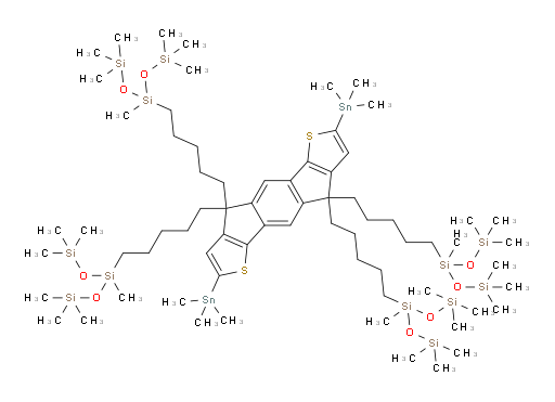 3,3',3'',3'''-((2,7-bis(trimethylstannyl)-4,9-dihydro-s-indaceno[1,2-b:5,6-b']dithiophene-4,4,9,9-tetrayl)tetrakis(pentane-5,1-diyl))tetrakis(1,1,1,3,5,5,5-heptamethyltrisiloxane)