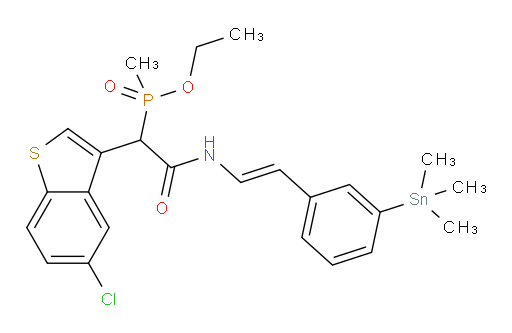 (E)-ethyl (1-(5-chlorobenzo[b]thiophen-3-yl)-2-oxo-2-((3-(trimethylstannyl)styryl)amino)ethyl)(methyl)phosphinate
