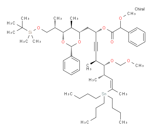 (2S,5S,6R,7S,Z)-1-((2S,4S,5S,6R)-6-((S)-1-((tert-butyldimethylsilyl)oxy)propan-2-yl)-5-methyl-2-phenyl-1,3-dioxan-4-yl)-6-(methoxymethoxy)-5,7-dimethyl-9-(tributylstannyl)dec-8-en-3-yn-2-yl 2-methoxy-2-phenylacetate