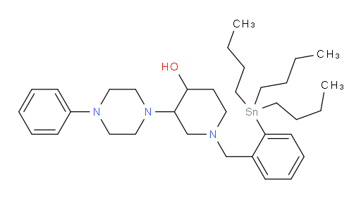 3-(4-phenylpiperazin-1-yl)-1-(2-(tributylstannyl)benzyl)piperidin-4-ol