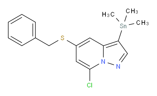 5-(benzylthio)-7-chloro-3-(trimethylstannyl)pyrazolo[1,5-a]pyridine