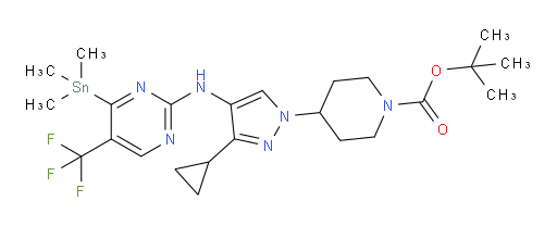 tert-butyl 4-(3-cyclopropyl-4-((5-(trifluoromethyl)-4-(trimethylstannyl)pyrimidin-2-yl)amino)-1H-pyrazol-1-yl)piperidine-1-carboxylate
