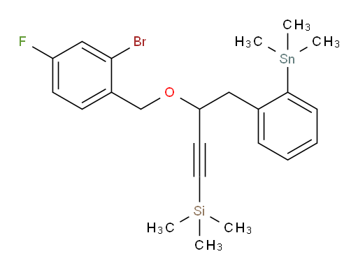 (3-((2-bromo-4-fluorobenzyl)oxy)-4-(2-(trimethylstannyl)phenyl)but-1-yn-1-yl)trimethylsilane