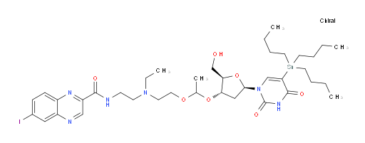 N-(2-((2-(1-(((2R,3S,5R)-5-(2,4-dioxo-5-(tributylstannyl)-3,4-dihydropyrimidin-1(2H)-yl)-2-(hydroxymethyl)tetrahydrofuran-3-yl)oxy)ethoxy)ethyl)(ethyl)amino)ethyl)-6-iodoquinoxaline-2-carboxamide